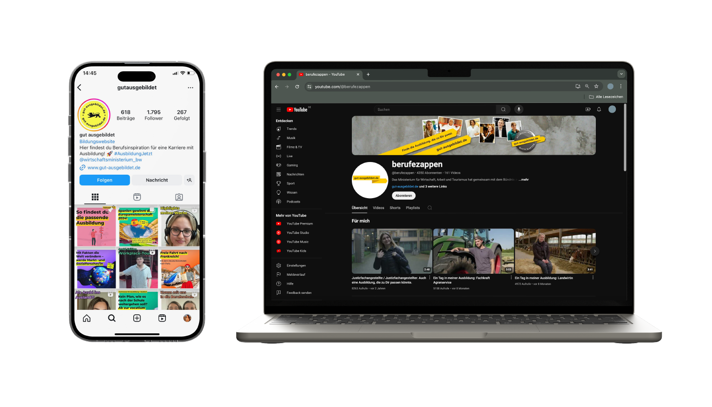 Handy-Display und Screenshot vom Kanal berufezappen auf YouTube